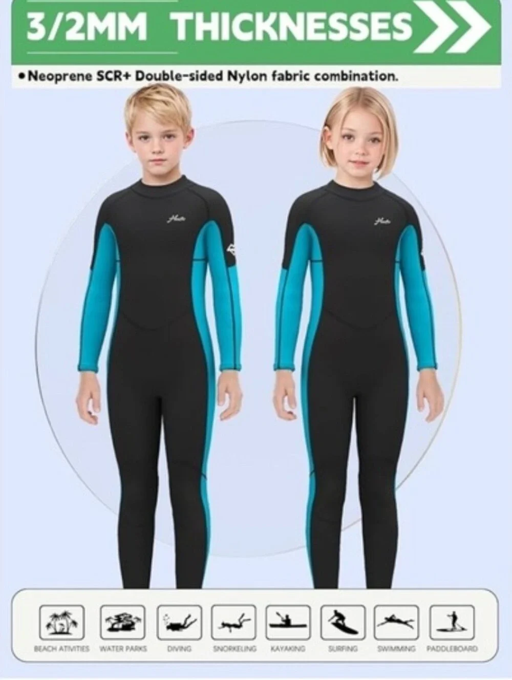 Hevto Wetsuit Kids Size 10 Black Blue New 3/2mm Neoprene Full Body Youth Suit